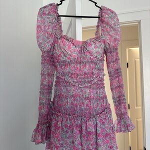 For Love And Lemons Pink Floral Long Sleeve Dress